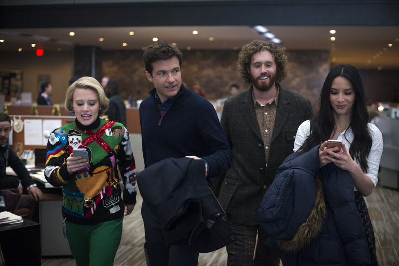 L-R: Kate McKinnon as Mary Winetoss, Jason Bateman as Josh Parker, T.J. Miller as Clay Vanstone, Olivia Munn as Tracey Hughes in OFFICE CHRISTMAS PARTY by Paramount Pictures, DreamWorks Pictures, and Reliance Entertainment